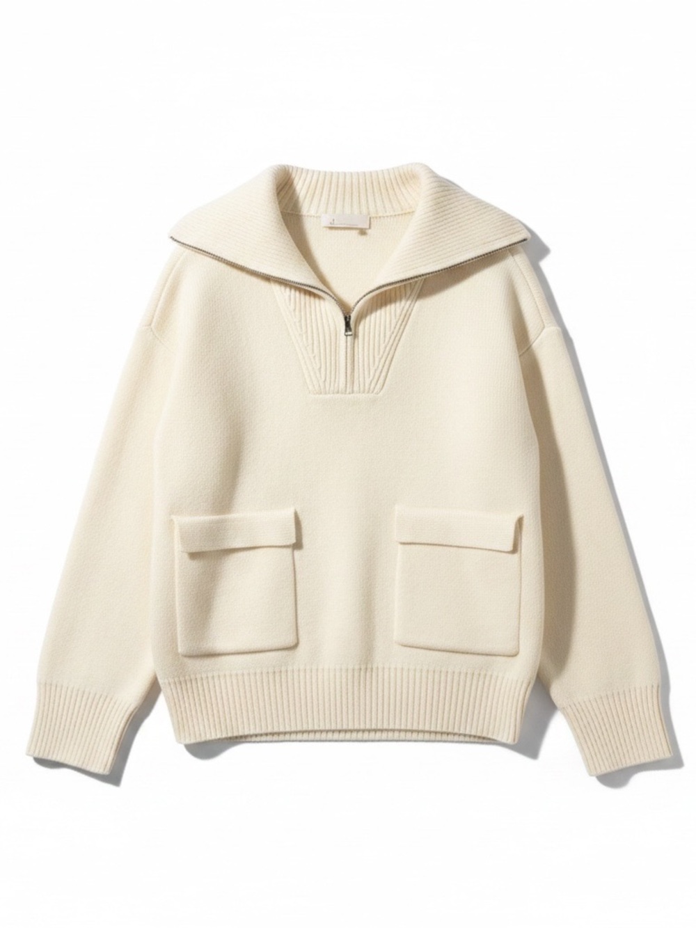 Anthropologie English Factory Half-Zip Pocket Sweater Cream Medium Like New